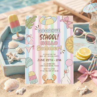 Convite Tchau Escola Olá Faixa de Festa de Verão