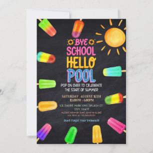 Convite Tchau escola, olá festa na piscina