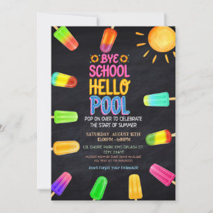 Convite Tchau escola, olá festa na piscina