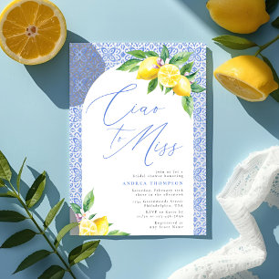 Convite Tchau para o Miss Lemon Italian Blue Tile Chá de N