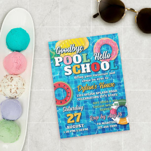 Convite Tchau Piscina Olá Escola Festa de Volta às Aulas