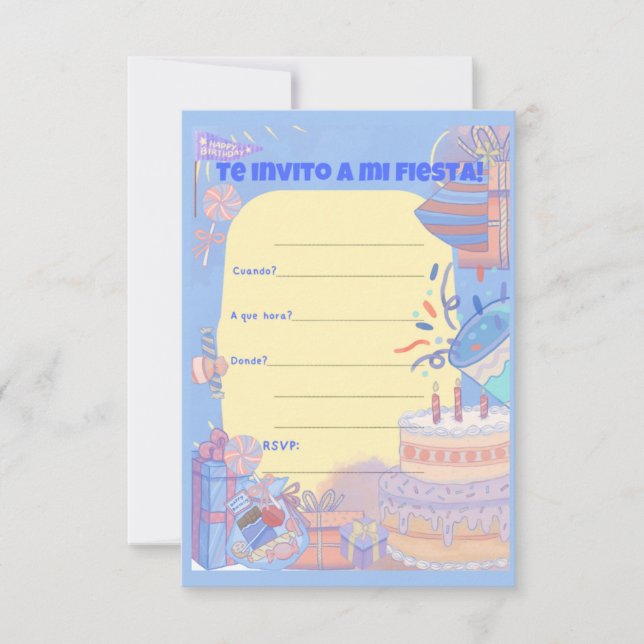 Convite TE INVITO A MI FIESTA, rapaz (Frente)