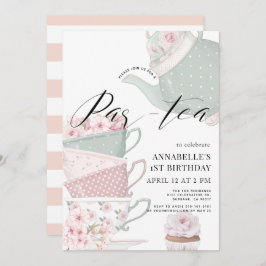 Convite Tea Par Chá Chá Chá Floral primeiro aniversario Ro