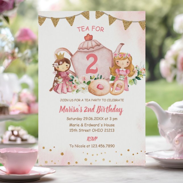 Convite Tea Para Dois segundos aniversários Princeses (Criador carregado)