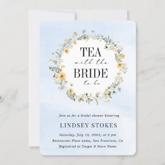 Convite Tea Party Amarelo Flores Selvagens Chá de panela A