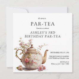 Convite Tea Party | Aniversário Floral | Qualquer Idade