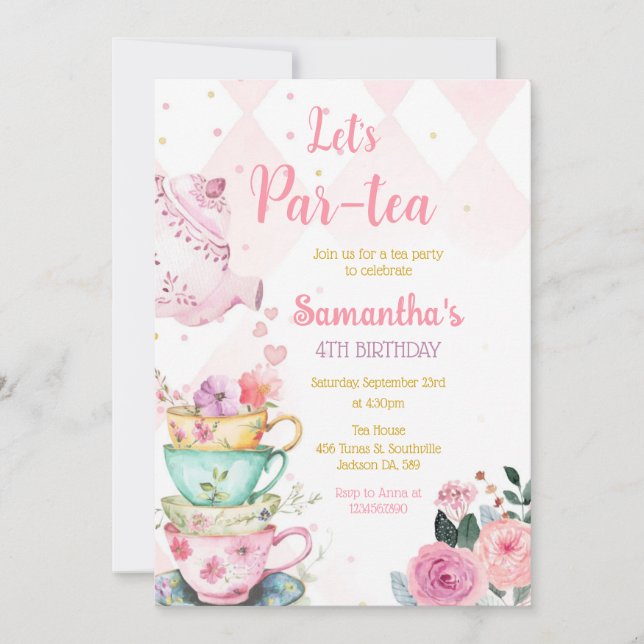 Convite Tea Party Birthday Invitation (Frente)
