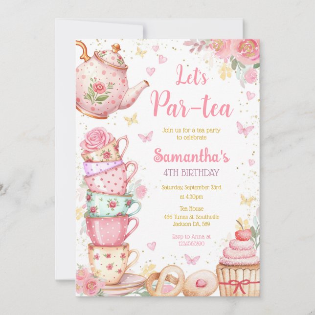 Convite Tea Party Birthday Invitation (Frente)