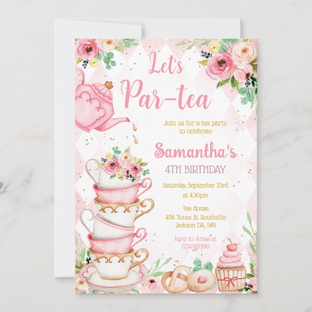 Convite Tea Party Birthday Invitation (Frente)