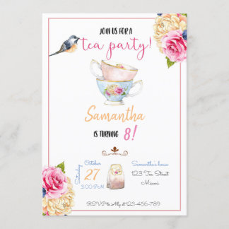 Convite Tea Party Birthday Invitation, Tea Invitation