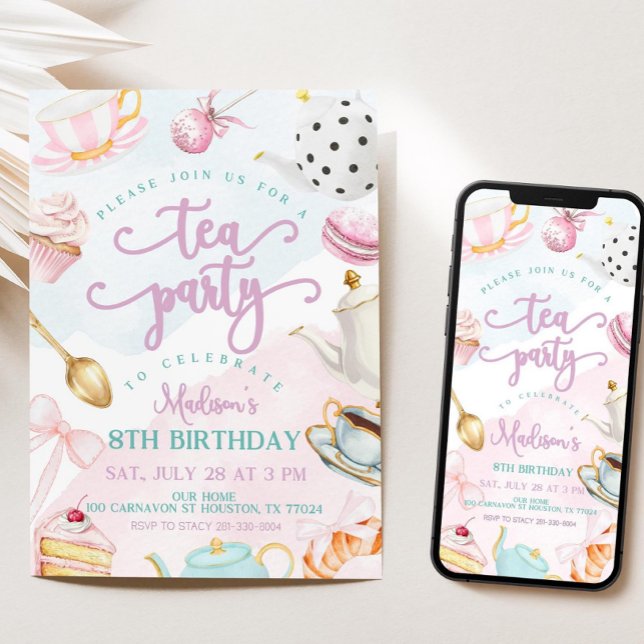 Convite Tea Party Birthday Invite, Par-tea Invite, Girls (Criador carregado)