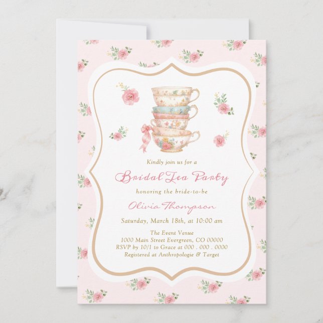 Convite Tea Party Bridal Shower Invitation (Frente)