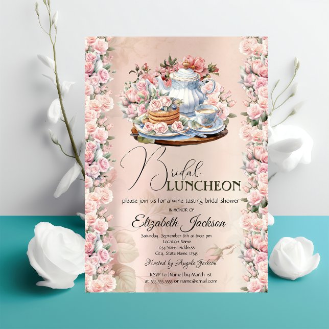 Convite Tea Party Chic Rosas Vintage Bridal Luncheon (Criador carregado)