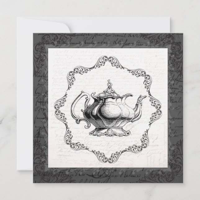 Convite Tea party do chá de panela do bule de China do (Frente)