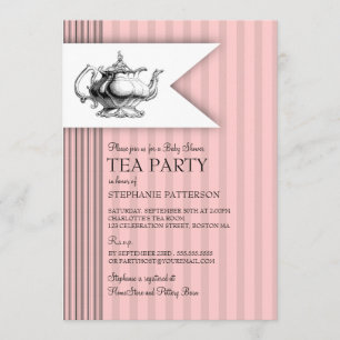 Convite Tea party elegante do chá de fraldas da listra do