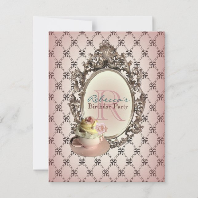 Convite tea party floral do inglês do cupcake do victorian (Frente)