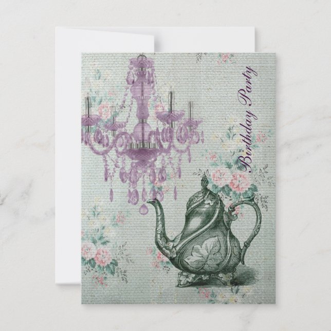 Convite tea party francês do aniversário do jardim do país (Frente)