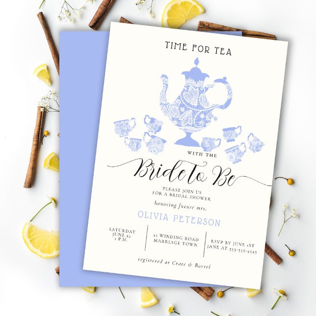 Convite Tea Party Lavender Blue Boho Lace Bridal Shower (Criador carregado)