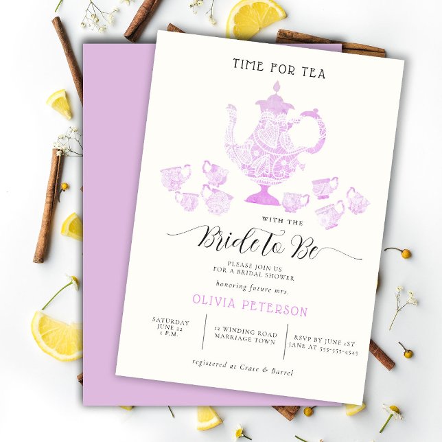 Convite Tea Party Lavender Pink Chic Lace Bridal Shower (Criador carregado)