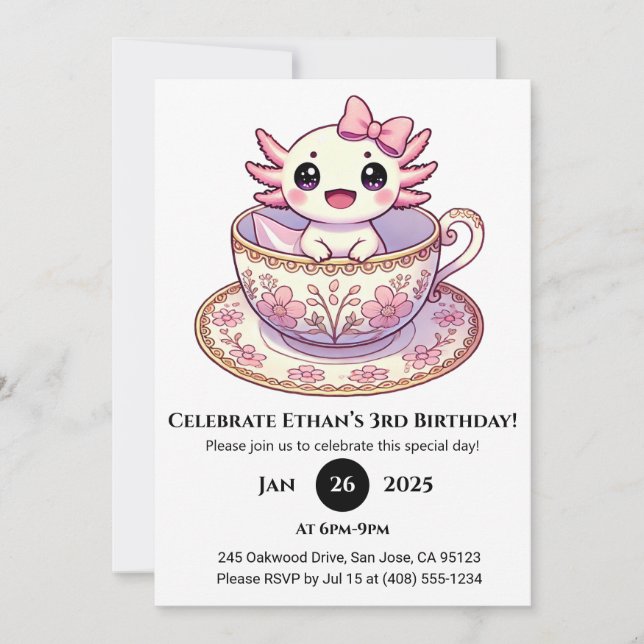 Convite Tea Time Axolotl Birthday (Frente)