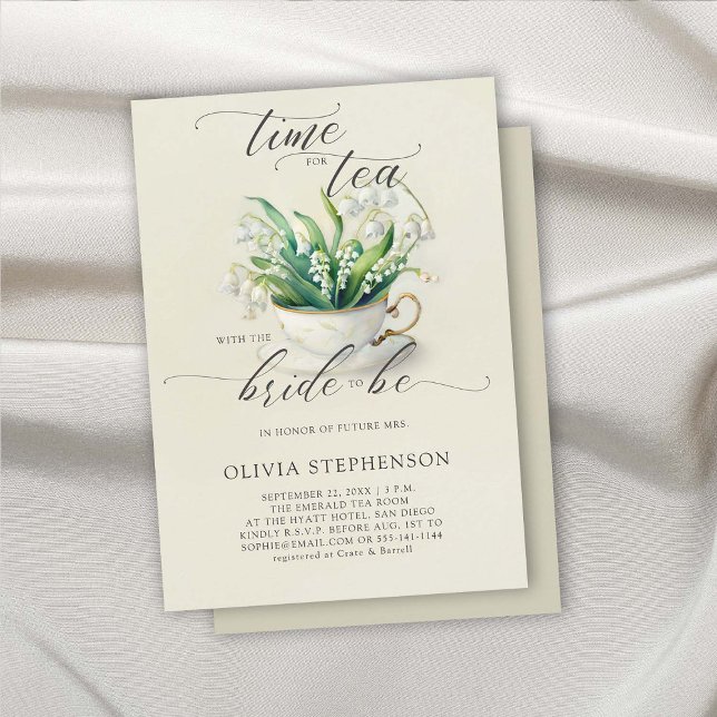 Convite Tea Time Lily do Chá de panela da Caligrafia do Va (bridal tea shower invitation lily of the valley floral flowers modern calligraphy elegant romantic )