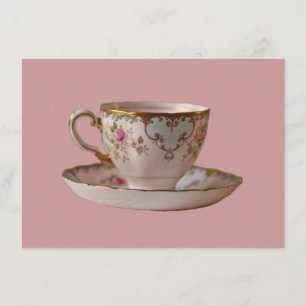 Convite Teacup e Saucer rosa com Rosas