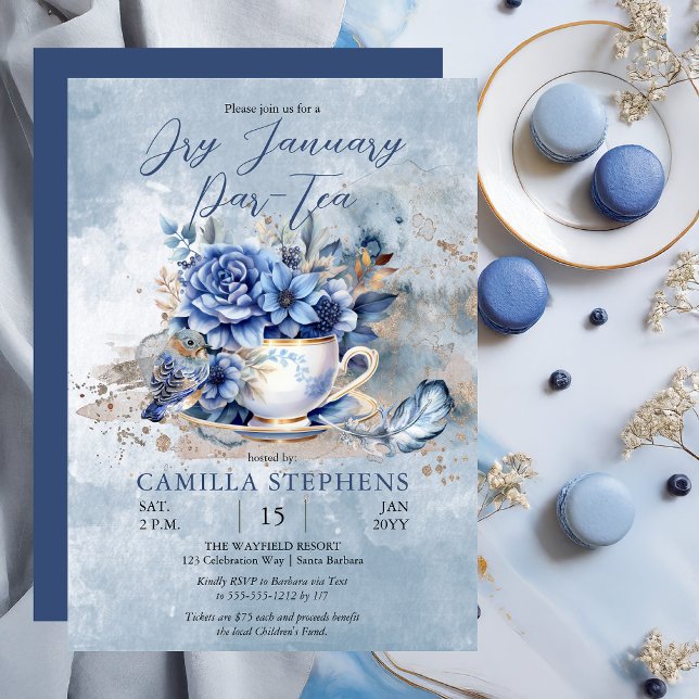 Convite Teacup Floral De Inverno Seco Janeiro Par-Tea (Elegant Winter Floral Teacup Dry January Par-Tea Party Celebration)