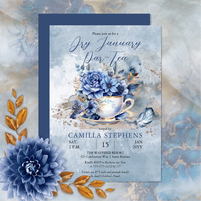 Convite Teacup Floral De Inverno Seco Janeiro Par-Tea (Elegant Winter Floral Teacup Dry January Par-Tea Party Celebration)