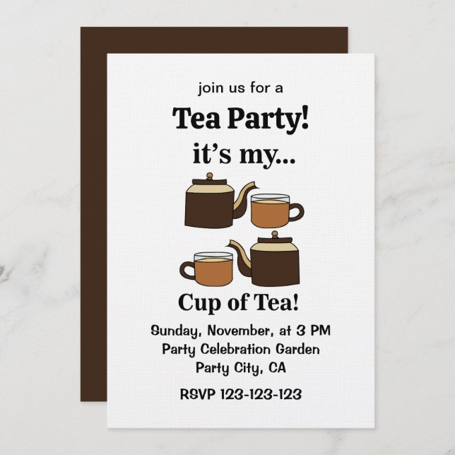 Convite Teacup Teapot Its My Cup of Tea Party (Frente/Verso)