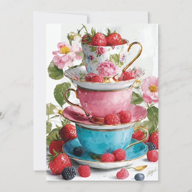 Convite Teacup Whimsy | Charme Reproduzido (Frente)