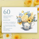 Convite Teacup Yellow Blue Flowers 60º aniversário<br><div class="desc">Bonito pequena equipe com flores azuis e amarelas, primavera ou convite de aniversário 60 de verão. Este convite pode ser adquirido impresso ou como convite digital para compartilhar com a família e os amigos nas mídias sociais ou por e-mail. Entre em contato comigo para obter assistência com suas personalizações ou...</div>