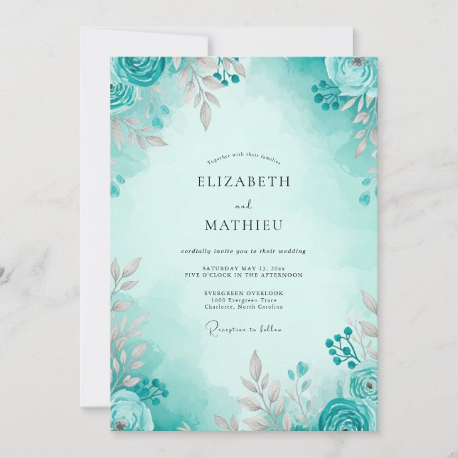 Convite Teal Airy Spring Wedding (Frente)
