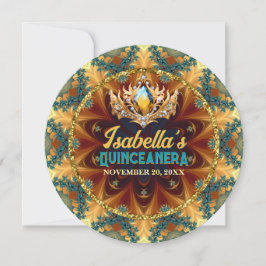 Convite Teal Amarelo Fractal Renda & Tiara Quinceañera