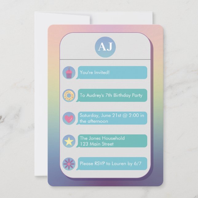 Convite Teal and Blue Cell Phone Kid's Birthday Party (Frente)