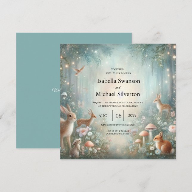 Convite Teal and Peach Enchanted Forest Wedding (Frente/Verso)