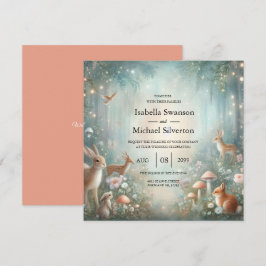 Convite Teal and Peach Enchanted Forest Wedding