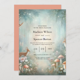 Convite Teal and Peach Enchanted Forest Wedding