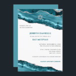 Convite Teal and Silver Agate Border, Bar Mitzvah<br><div class="desc">Este design moderno apresenta uma bela borda de agitação de barro e cinza prateada e seu texto personalizado na frente e atrás, se necessário. Use o formulário modelo para adicionar seu texto. Os menus avançados de edição, acessados escolhendo "personalizar ainda mais", permitirão que você altere as fontes, as cores e...</div>