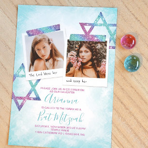 Convite Teal, Aqua, Bat Mitzvah Cor-de-Rosa