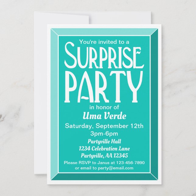 Convite Teal Art Deco Foto Birthday Surprise Party (Frente)