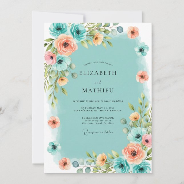 Convite Teal Atmospheric Coastal Wedding (Frente)