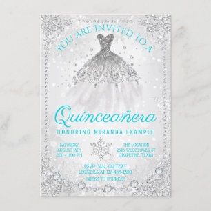 Convite Teal Azul Inverno Wonderland Floco de Neve Quincea
