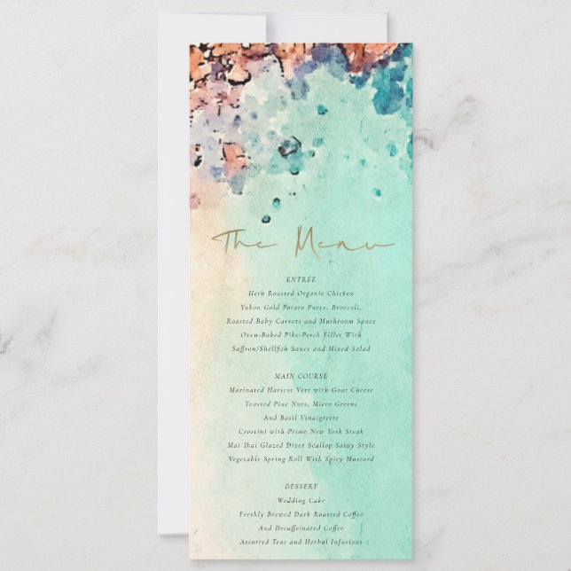 Convite Teal Beach Sand Rock Weding Details Menu (Frente)