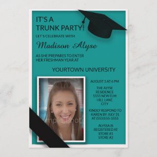 Convite Teal Black College Trunk Party - Chá Dorm