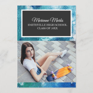 Convite Teal Black Photo Graduation College Trunk Party