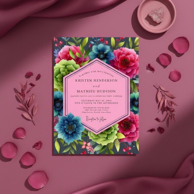 Convite Teal Bloom Opulent Wedding (Criador carregado)