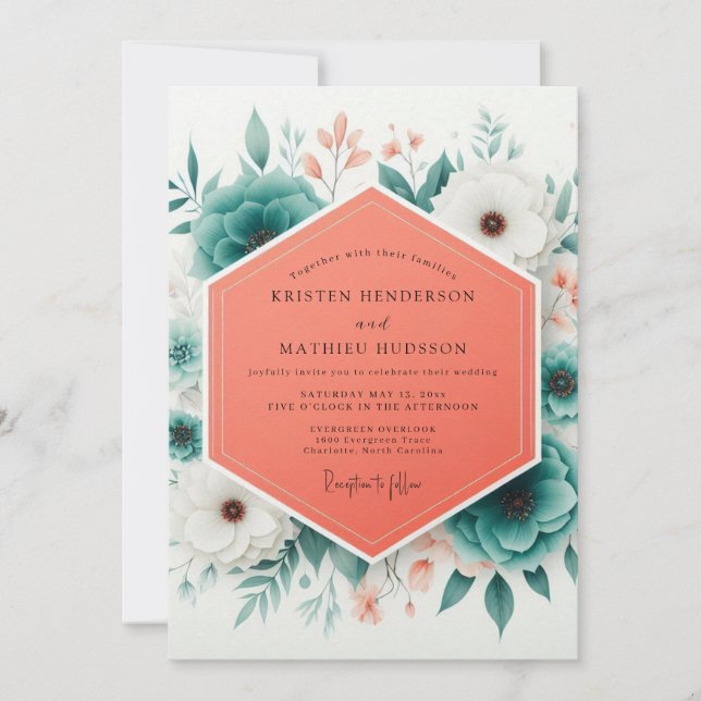 Convite Teal Bloom Romantic Wedding (Frente)