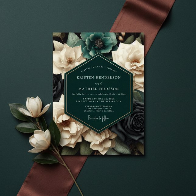 Convite Teal Bloom Romantic Wedding (Criador carregado)