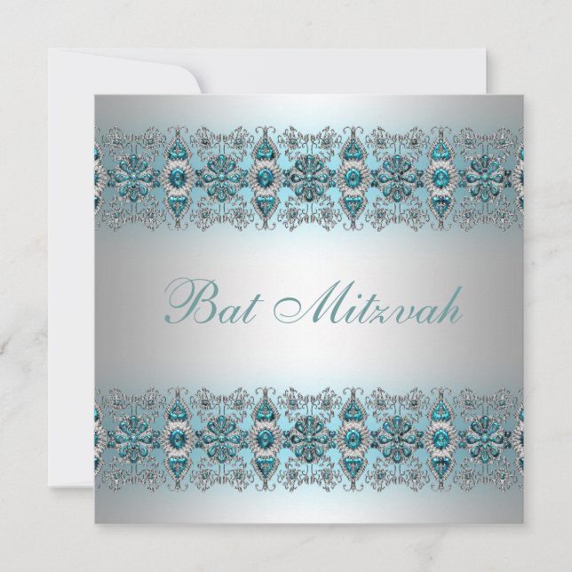 Convite Teal Blue Bat Mitzvah (Frente)