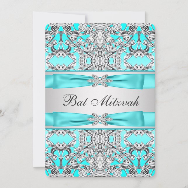 Convite Teal Blue Bat Mitzvah (Frente)